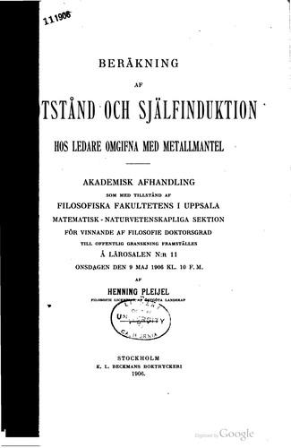 Beräkning af motstånd och själfinduktion hos ledare omgifna med metallmantel ...