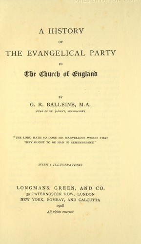 A history of the Evangelical party in the Church of England