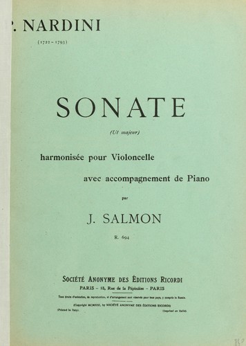 Sonate, ut majeur, harmonisée pour violoncelle avec accompagnement de piano par J. Salmon
