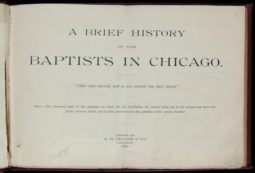 A brief history of the Baptists in Chicago ...