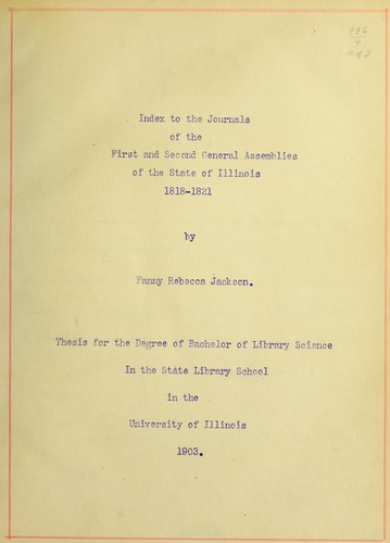 Index to the journals of the First and Second General Assemblies of the State of Illinois, 1818-1821
