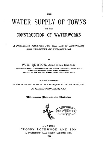 The Water Supply of Towns and the Construction of Waterworks: A Practical ...