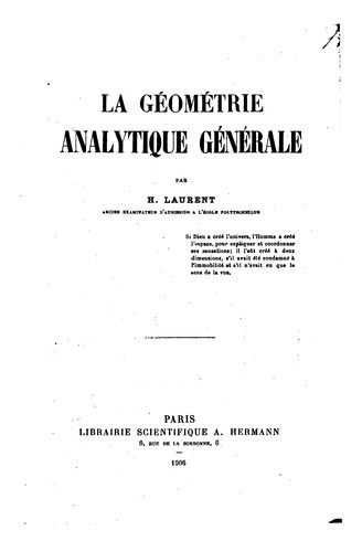 La géométrie analytique générale