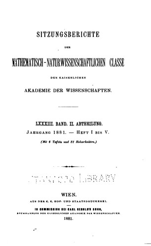 Sitzungsberichte der Kaiserlichen Akademie der Wissenschaften, Mathematisch-naturwissenschaftliche Classe