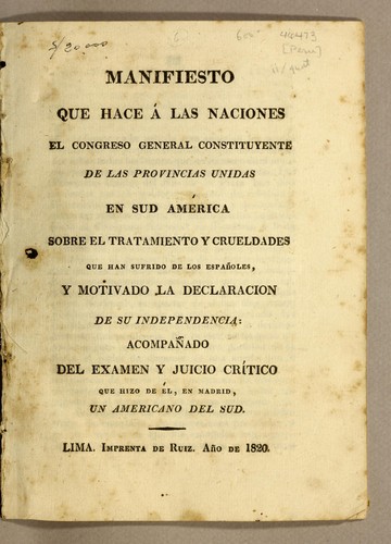 Manifiesto que hace á las naciones el Congreso General Constituyente de las Provincias Unidas en Sud América