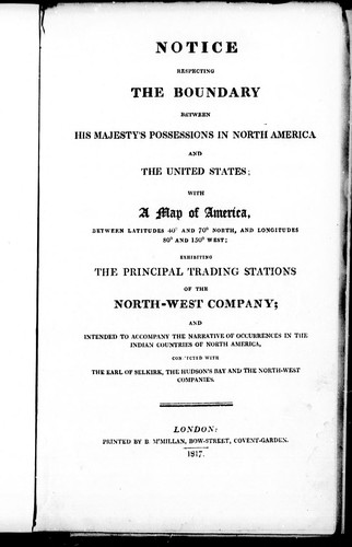 Notice respecting the boundary between His Majesty's possessions in North America and the United States
