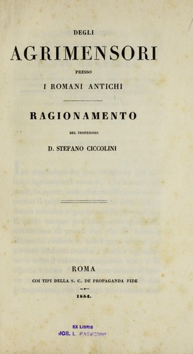 Degli agrimensori presso i Romani antichi