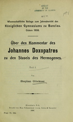 U ber den Kommentar des Johannes Doxopatres zu den Staseis des Hermogenes