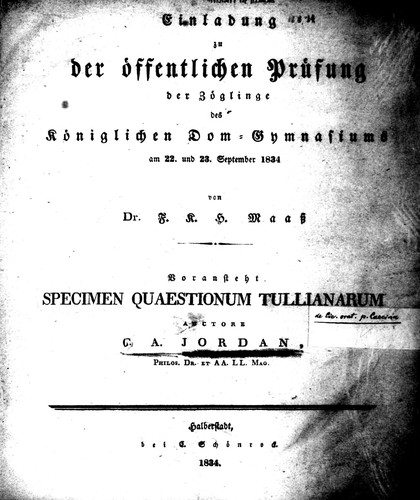 Specimen quaestionum Tullianarum