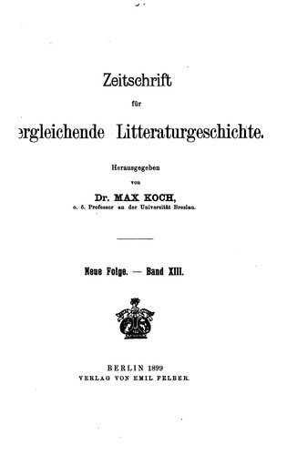 Zeitschrift Für Vergleichende Litteraturgeschichte ...