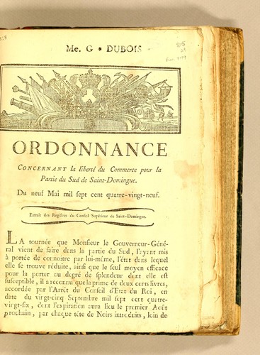 Ordonnance concernant la liberté du commerce pour la partie du sud de Saint-Domingue