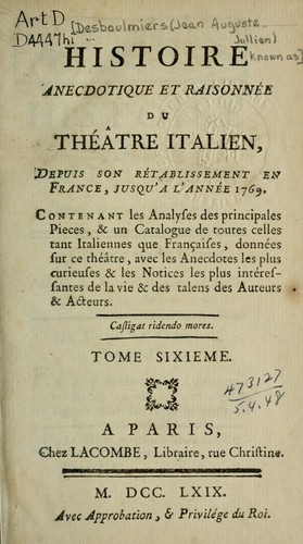 Histoire anecdotique et raisonnée du Théâtre italien