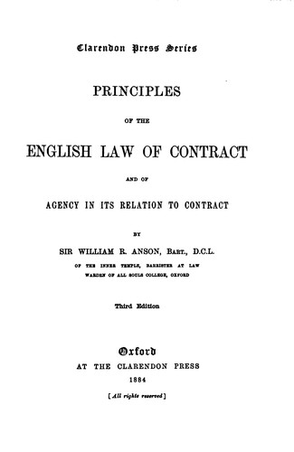 Principles of the English Law of Contract and of Agency in Its Relation to Contract