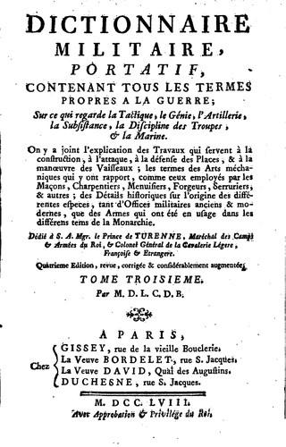 Dictionnaire militaire, portatif, contenant tous les termes propres a la ...
