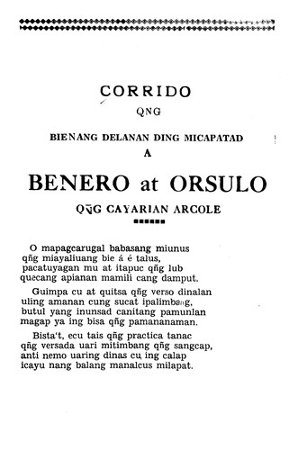 Corrido qñg bienang delanan ding micapatad a Benero at Orsulo
