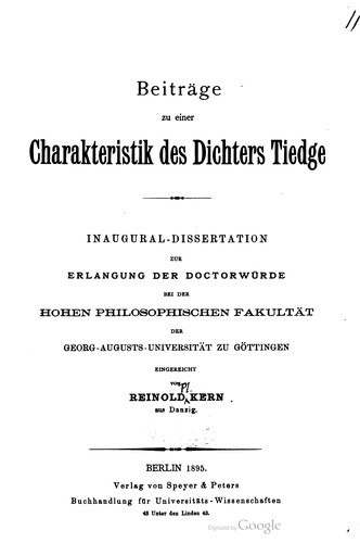 Beiträge zu einer Charakteristik des Dichters Tiedge