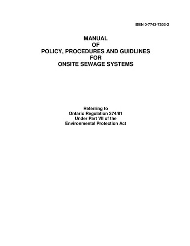 Manual of policy, procedures and guidelines for private sewage disposal systems