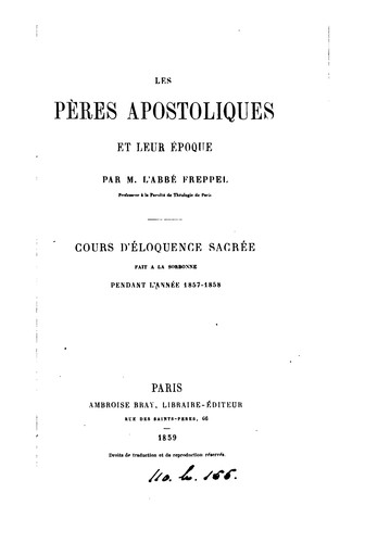 Les pères apostoliques et leur époque, cours d'éloquence sacrée