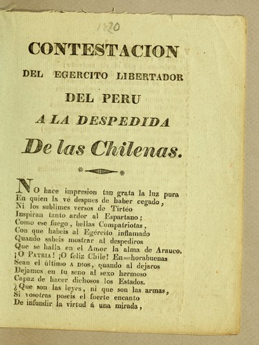 Contestacion del Egercito Libertador del Peru a la Despedidad de las chilenas