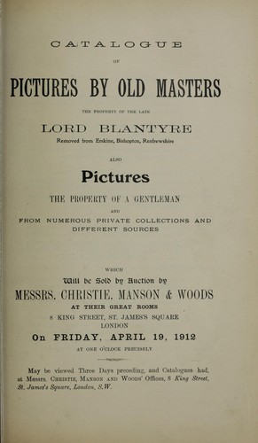 Catalogue of pictures by old masters, the property of the late Lord Blantyre
