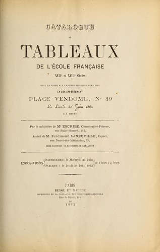 Catalogue de tableaux de l'école française XVIIe et XVIIIe siècles