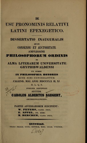 De usu pronominis relativi latini epexegetico ...