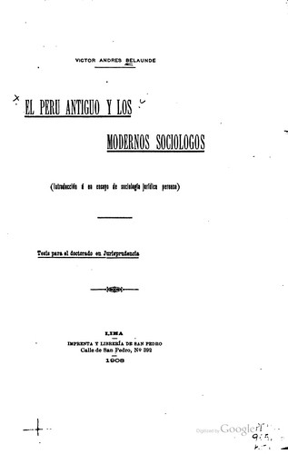 El Perú antiguo y los modernos sociólogos