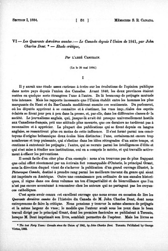Les quarante dernières années, le Canada depuis l'union de 1841, par John Charles Dent