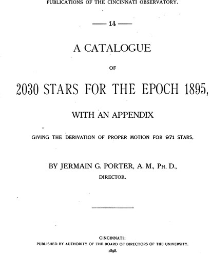 A Catalogue of 2030 Stars for the Epoch 1895: With an Appendix Giving the ...