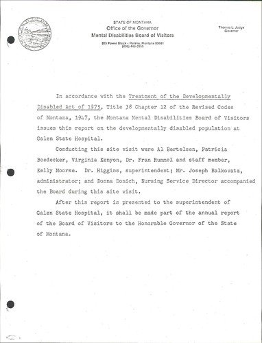 Report of the Montana Mental Disabilities Board of Visitors on Galen State Hospital