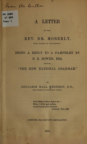 A letter to the Rev. Dr. Moberly ...