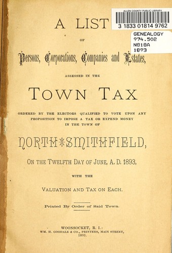 A list of persons, corporations, companies and estates assessed in the town tax