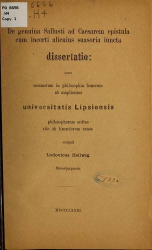 De genuina Sallusti ad Caesarem epistula cum incerti alicuius suasoria iuncta