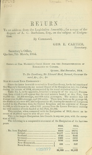 Return to an address from the Legislative assembly