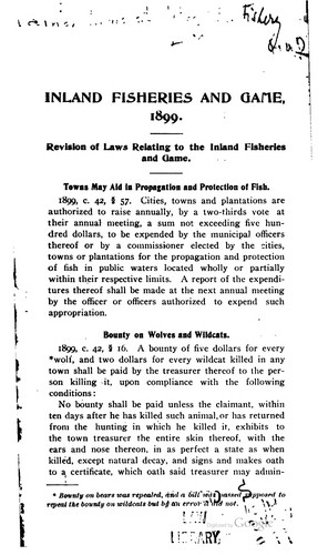 Revision of the inland fish and game laws of the state of Maine.