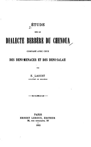 Étude sur le dialecte berbère du Chenoua comparé avec ceux des Beni-Menacer ...