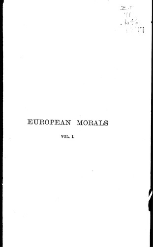 History of European morals from Augustus to Charlemagne