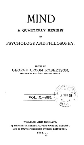 MIND A Quarterly review of Psychology and Philosophy.VOL.X-1885