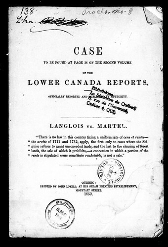 Case, to be found at page 36 of the second volume of the Lower Canada Reports