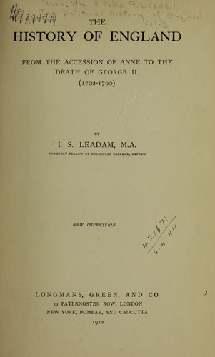 The history of England from the accession of Anne to the death of George II (1702-1760)