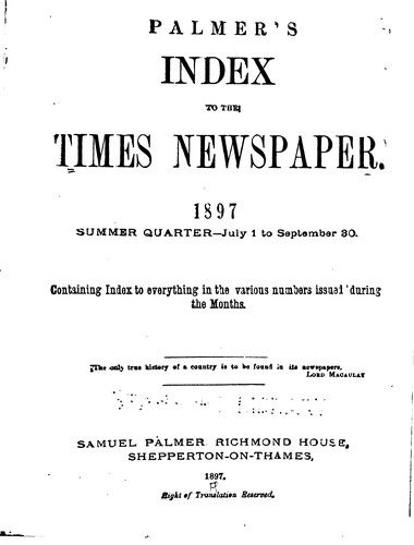Palmer's Index to the Times Newspaper