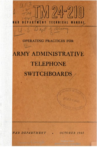 Operating Practices For Army Administrative Telephone Switchboards