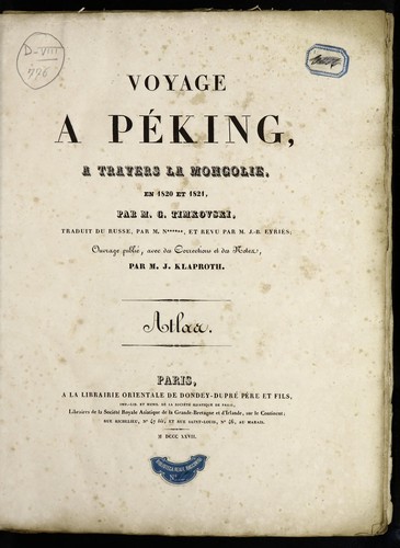 Voyage à Peking à travers la Mongolie en 1820 et 1821