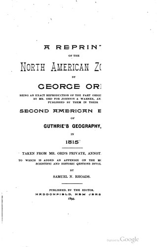 A reprint of the North American zoology
