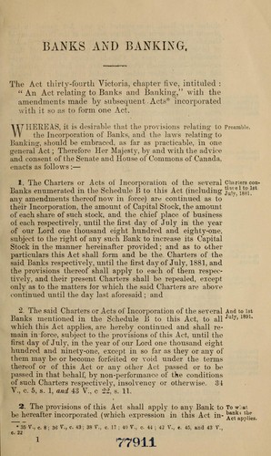 An act relating to banks and banking.  The act thirty-fourth Victoria, chapter five, intituled: "An act relating to banks and banking"