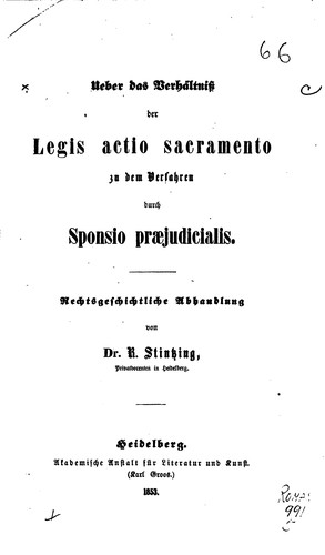 Ueber das verhältniss der Legis Actio Sacramento zu dem Verfahren durch ...