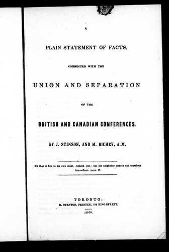 A plain statement of facts, connected with the union and separation of the British and Canadian conferences