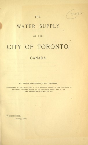 The water supply of the city of Toronto, Canada