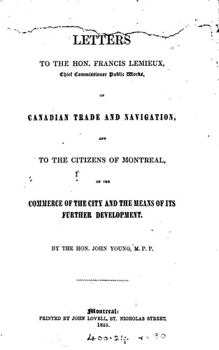 Letters to the Hon. Francis Lemieux: Chief Commissioner Public Works, on ...
