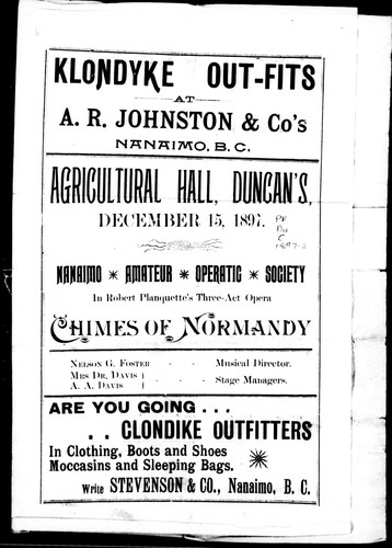 Nanaimo Amateur Operatic Society, in Robert Planquette's three-act opera Chimes of Normandy